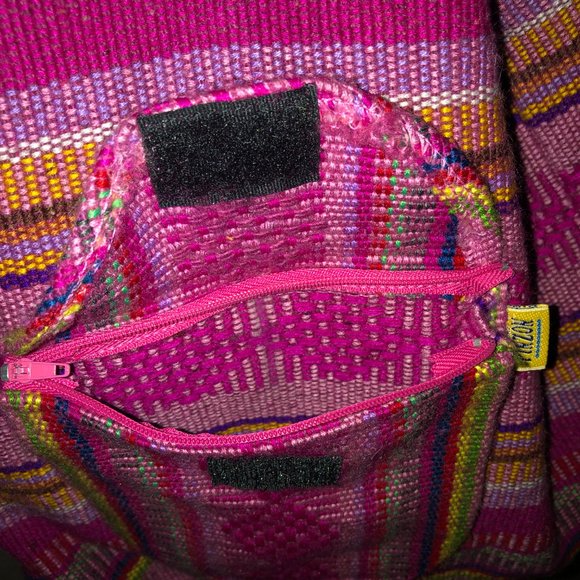 Artesanias Pinzon Mexican Boho Serape Hot Pink Large Backpack OS - Picture 5 of 12